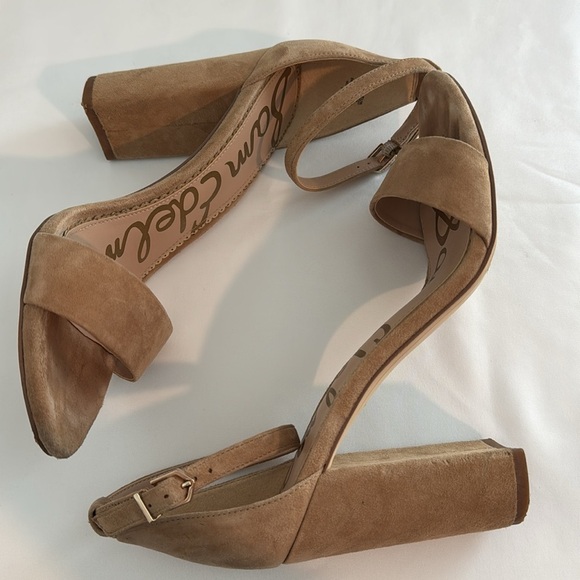 Sam Edelman Yaro Oatmeal Suede Leather Ankle Strap Block Heels Sz 9 - Picture 6 of 11